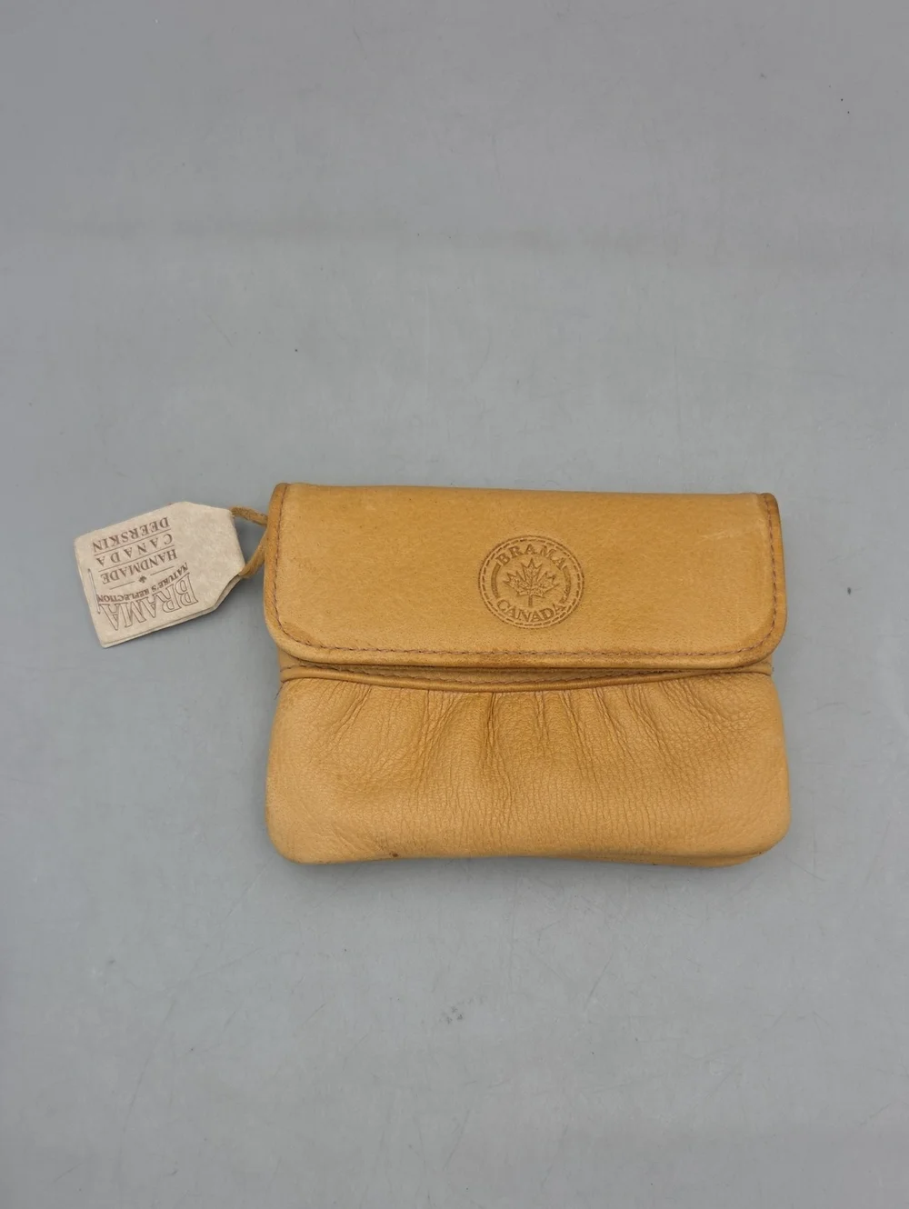 Brama Canada Vintage Deerskin Tan nubuck Leather Coin Purse wallet New